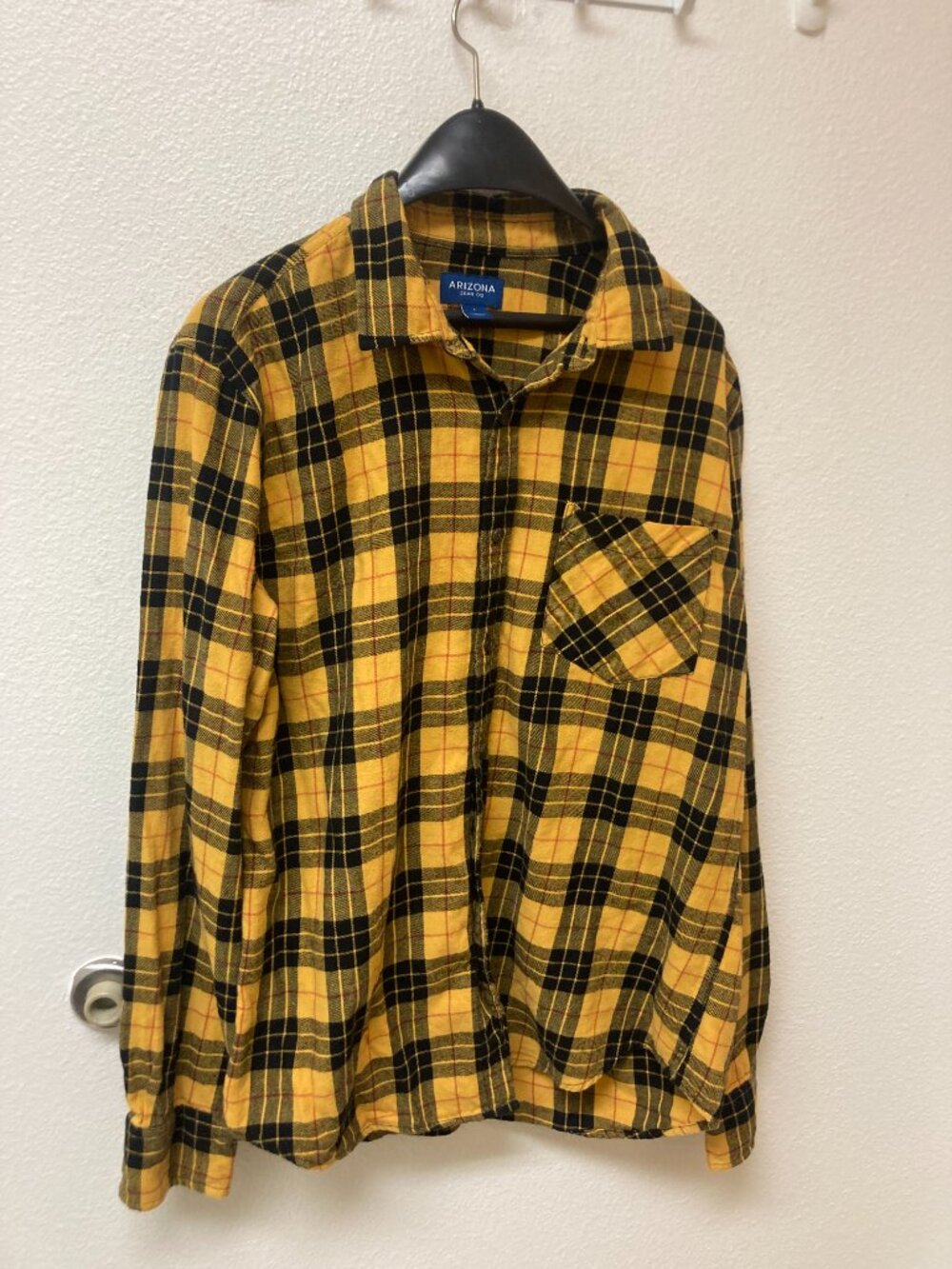 ARIZONA Jean Company Black and Yellow Plaid Flannel Shirt Outdoors Country (L) - Picture 5 of 6